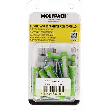 Blister Tacos Topgripper Bimaterial Con Tornillos Ø 8 mm. 20 Piezas (1/4)