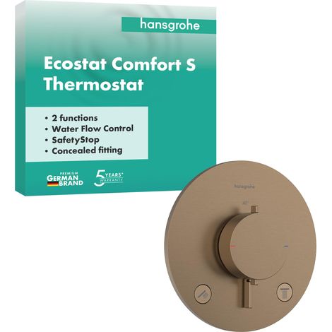 Ecostat Comfort S - Mitigeur de douche thermostatique, Robinet de douche encastré avec arrêt de sécurité à 40°C, Thermostat 2 sorties, Bronze brossé, 33715140 (1/5)