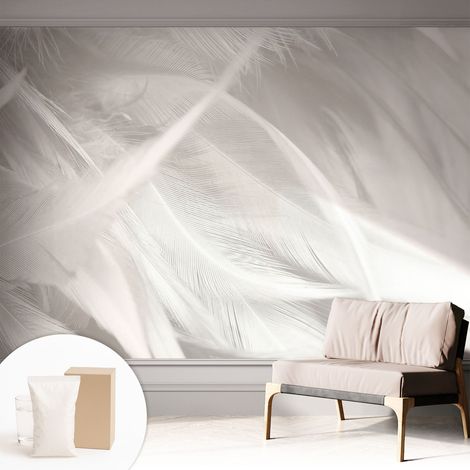 Papier peint intissé mural pour salon chambre à coucher tendance et originale - Colle incluse gratuite Plumes subtiles 312x219 cm (1/5)