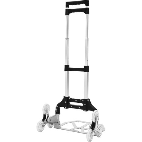 Chariot d'escalade d'escalier pliable - Diable de transport en alliage d'aluminium et acier inoxydable - Charge maximale de 75 kg (sol plat) / 70 kg (escalier) - Avec corde élastique (1/5)