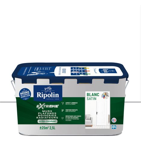 Ripolin – Peinture satin ultra-couvrante 2,5L – Blancheur renforcée – Opacité optimale en 1 couche – Finition résistante aux chocs et salissures (1/4)