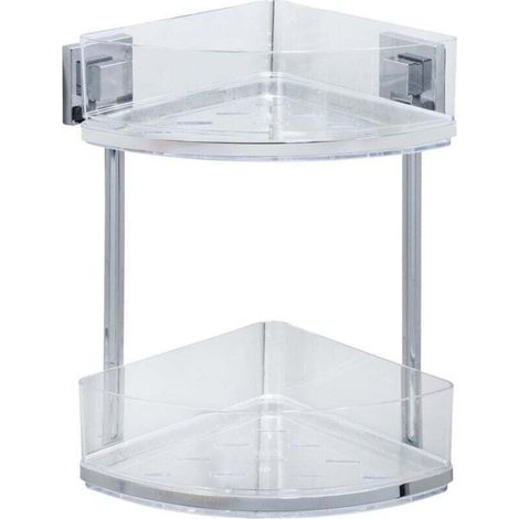 Etagère d'angle douche Quadro, étagère angle salle de bain 2 niveaux, fixation sans perçage Vacuum-Loc®, repositionnable, Acier Inox - Plastique, 28x32,5x19,5 cm, brillant - transparent (1/4)