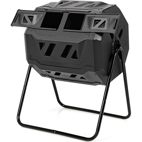 COSTWAY Compostador 160L Cesto de Reciclaje de Residuos Orgánicos Giratorio con Doble Cámara (1/5)