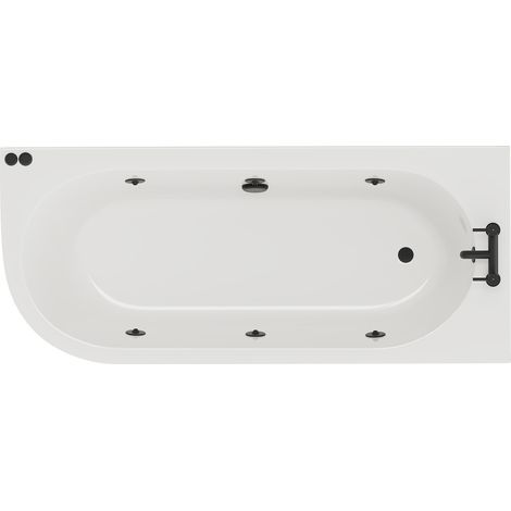 Arc 1700mm x 750mm 6 Jet Matt Black V-Tec Right Hand Curved Whirlpool Shower Bath with White Acrylic Front Bath Panel (1/5)