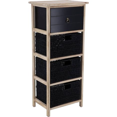 Möbel paulownia mdf 1 schublade mit bronzegriff und 3 papierkörben - naturschwarz - Tendance