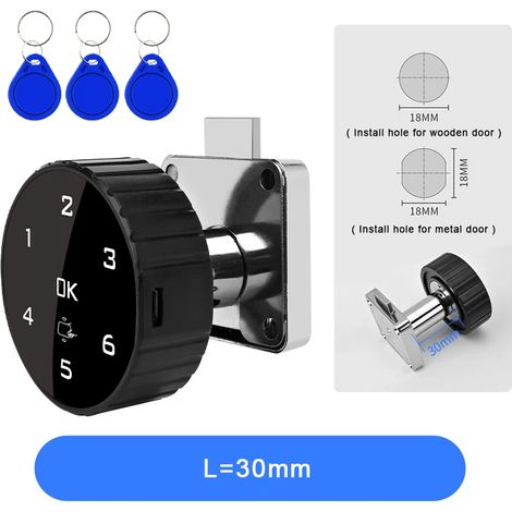 (L30 mm) Serrure RFID numérique sans clé avec clavier tactile et mot de passe, batterie au lithium intégrée (1/5)