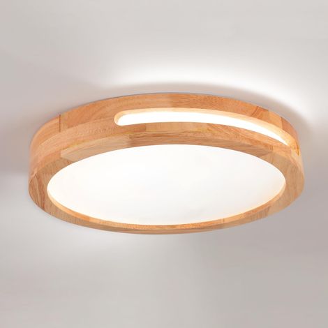 Plafonnier LED 24W 6000K Lumière Froide Ø40cm en Bois - Idéal Chambre, Salon, Salle de Bain, Couloir