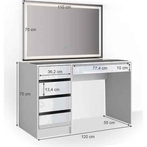 Coiffeuse Sherry, Blanc, 120 cm avec éclairage LED, Vicco — vue 3