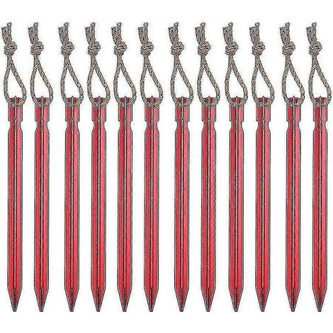 12er-Pack Zeltnägel – Outdoor-Zelt-Erdanker aus Aluminiumlegierung, dreikantig, robust, mit Seil, 18 cm (1/5)