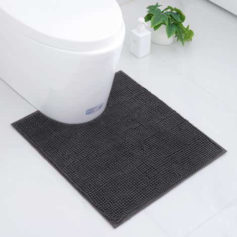 Tapis de bain en chenille antidérapant doux avec rainure pour WC, 50 x 60 cm, absorbant, tapis de bain pour WC au sol, lavable, gris foncé (1/5)