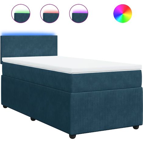 Lit simple  Lit adulte  Sommier à lattes de lit avec matelas bleu 90x200 cm velours