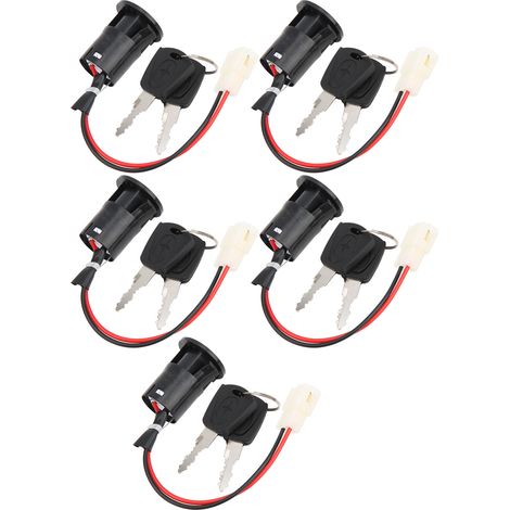 Ensemble de 5 clés de contact à verrouillage électrique pour trottinette électrique, grande tête, verrou de porte électrique, deux câbles