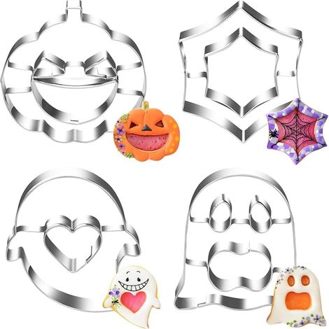 CCYKXA 4 Pcs Spider Web Cookie Cutters Pumpkin Ghosts Fruit Bread Stainless Steel Linzer Cutters Halloween Gifts (1/5)