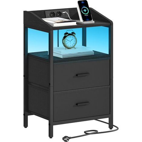Tables de Nuit avec LED,2 Tiroirs Ports USB et Prises de Courant (1/5)