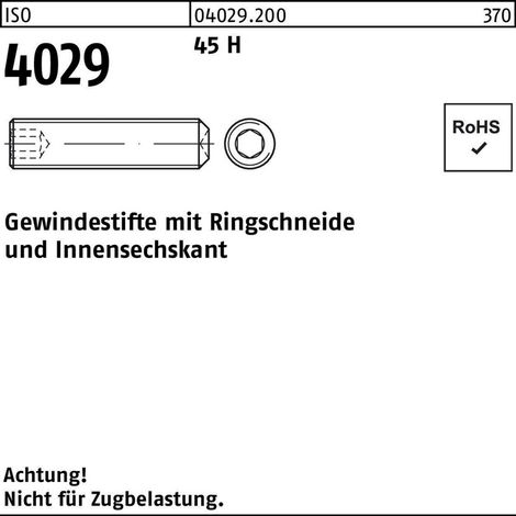 ISO 4029 Gewindestifte mit Zapfen & Innensechskant 45 H M 12 x 10 S 400 Stk