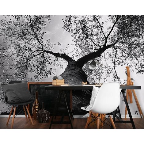 Vlies Fototapete Baum 150x105 cm, Tapeten, für Wohn und Schlafzimmer, Vliestapete Wandtapete Tapete 3D Effekt- inkl. Kleister - Natur Zweige schwarz weiß, WallArena (1/4)