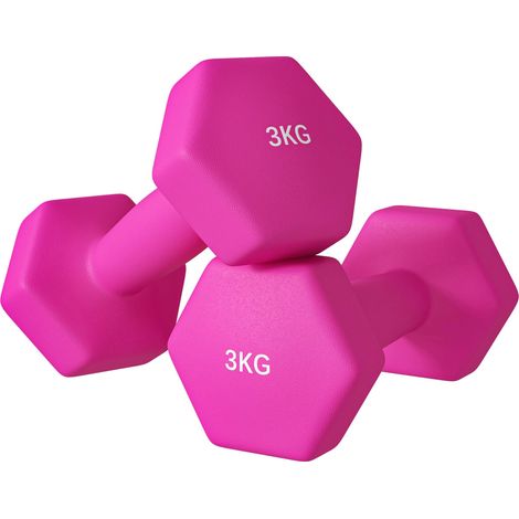 Lot de 2 haltères hexagonales avec poignée antidérapante pour l'entraînement à la maison, 2 x 3 kg, rose (1/5)