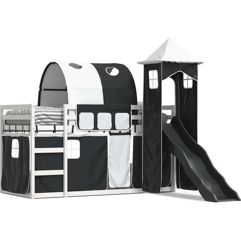 Maison Exclusive - Letto a Castello con Scivolo e Tende Bianco e Nero 80x200 cm