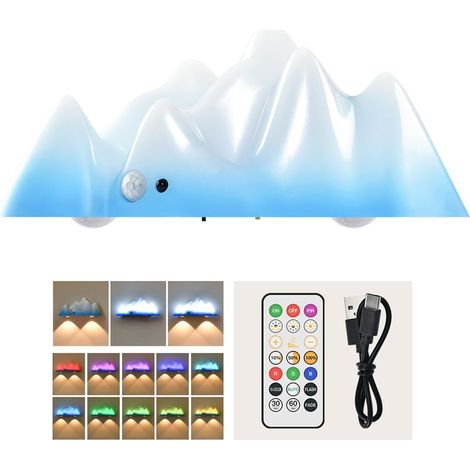 Lampe murale de capteur d'iceberg LED rechargeable avec télécommande, lumière chaude intérieure multifonctionnelle et lampe de nuit montagne neige colorée décoration bord nuit. (1/5)