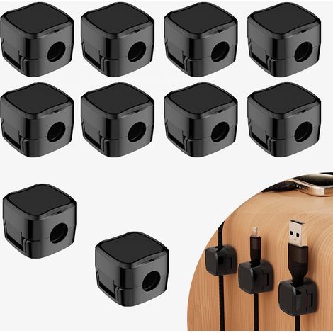 10 pezzi fermacavi organizzatore di cavi magnetico con adesivo organizzatore di cavi adesivo da scrivania per scrivania, comodino, cavi di ricarica, HDMI, USB, cavi audio (nero) (1/4)