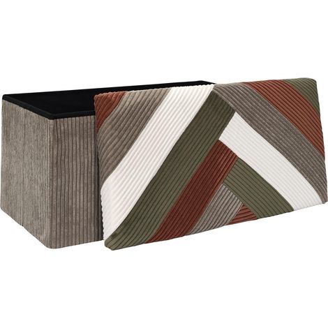 Home Deco Factory, HD0551, Panca Pieghevole Cotele Patchwork Multifunzionale, Pratico Contenitore e comodità di Seduta, Ideale per Soggiorno,Dimensioni 76x38x38 cm, Beige, Grigio, Rosso, Verde (1/5)