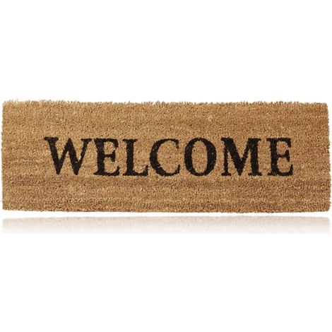 Relaxdays Zerbino WELCOME in fibra di cocco, antiscivolo, gomma/PVC, 75x25 cm, ingresso, naturale (1/5)