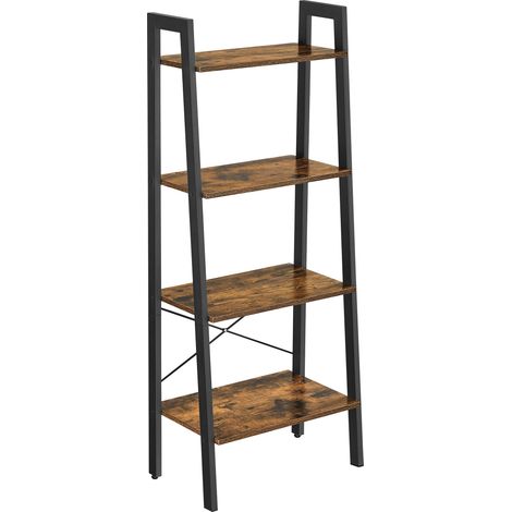 Meuble de Rangement, Étagère Rangement 4 Niveaux, Bibliothèque, pour Salon, Chambre, Cuisine, Bureau, Style Industriel, Cadre en Acier, Marron Rustique et Noir LLS44X (1/5)