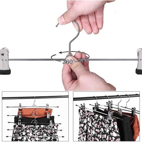 Grucce in metallo per pantaloni - Con clip regolabili - PVC antiscivolo - Salvaspazio - Per pantaloni e gonne - Finitura cromata - 20 pezzi (1/4)
