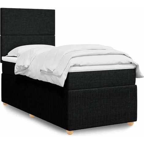 Cama box spring con colchón tela negro 80x200 cm