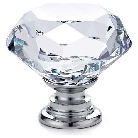 20 x poignées et boutons de meubles en verre – poignées de porte d'armoire – poignées de tiroir – diamant en verre cristal transparent + base argentée – 30 x 28 mm