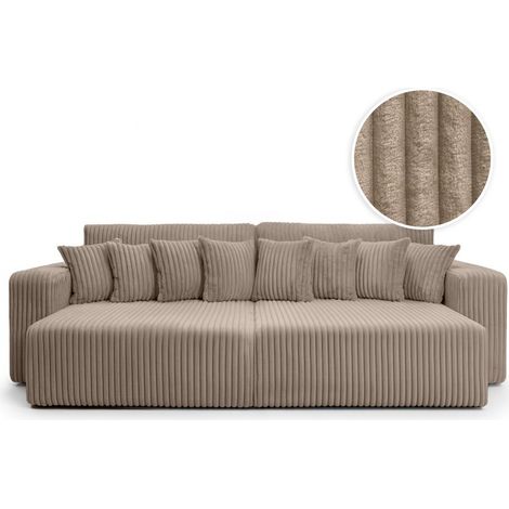 Loungitude – Canapé droit 4 places avec double méridienne – Assise profonde en velours côtelé épais – 2 assises de 100 cm – Fabrication européenne (1/5)