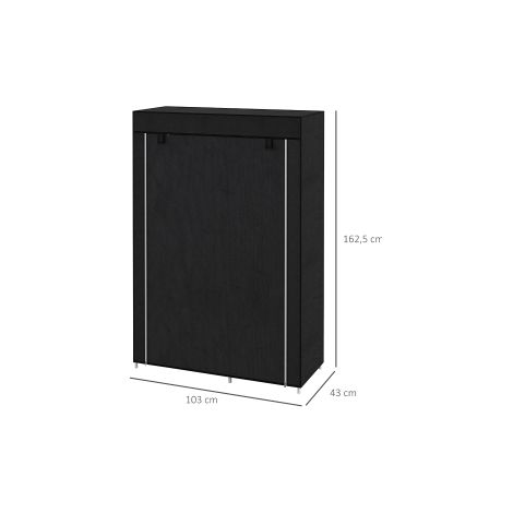 Armoire-penderie textile noire 6 compartiments pliable avec housse en tissu non tissé et rangement spacieux pour chambre dressing (1/5)
