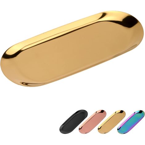 plateau ovale en acier inoxydable or 23 x 9,5 cm pour bijoux, thé, bougies et rangement décoratif (1/5)