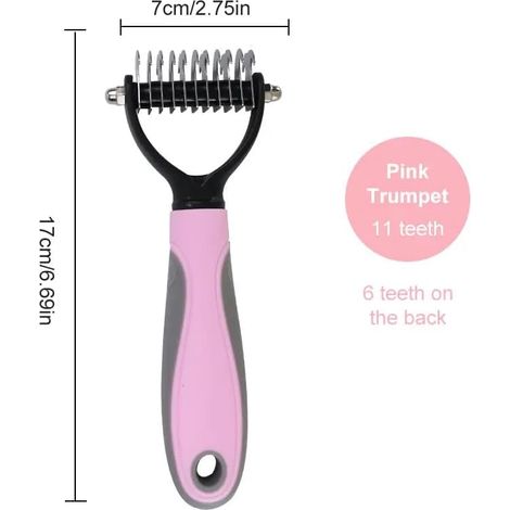 Brosse de toilettage 2 en 1 pour chiens et chats, 11 dents, rose (1/3)