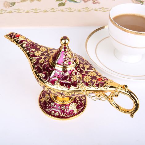 Lampe d'Aladin (violette) en étain, artisanat européen vintage (1/2)