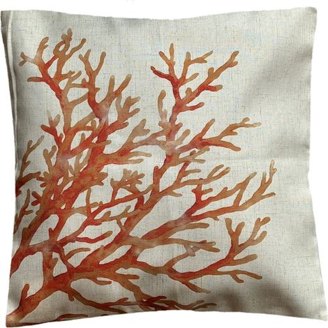 Housse de coussin en poly-lin beige 45 x 45 cm (1/3)