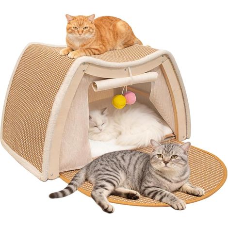Maison pour chat en sisal avec griffoir intégré - 50 x 40 x 35 cm - Tente et griffoir 2 en 1 - Beige (1/5)
