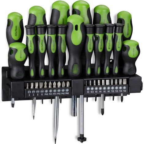Juego de destornilladores XXL de 37 piezas con soporte de pared almacenamiento práctico herramientas de acero negro 130008385 (1/5)