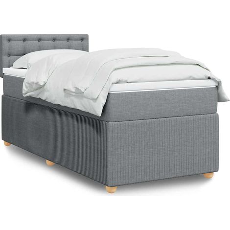 Boxspringbett mit Matratze Hellgrau 90x190 cm Stoff