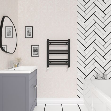 Bathroom Straight Heated Towel Rail Radiator Ladder Warmer Heating Black 600x500mm