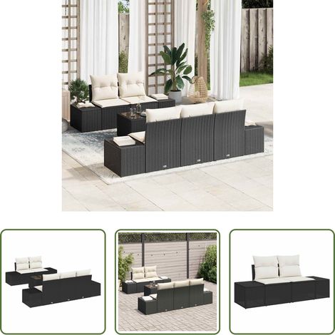 Poly Rattan - Sofa Set mit Kissen Schwarz Poly Rattan (1/5)