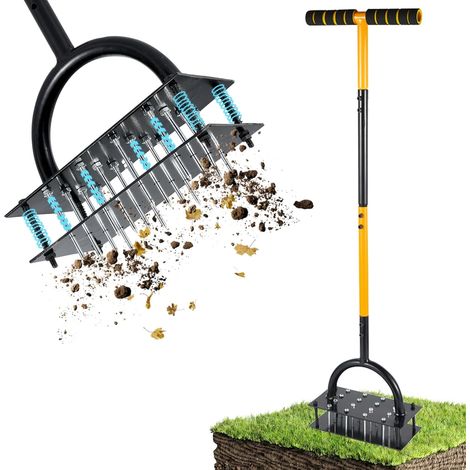 Aérateur Manuel pour pelouse – Outil de Jardin à Double Plaque avec 16 Pointes et 4 Ressorts, poignée en T, idéal pour sols compacts et Entretien du Gazon (1/5)
