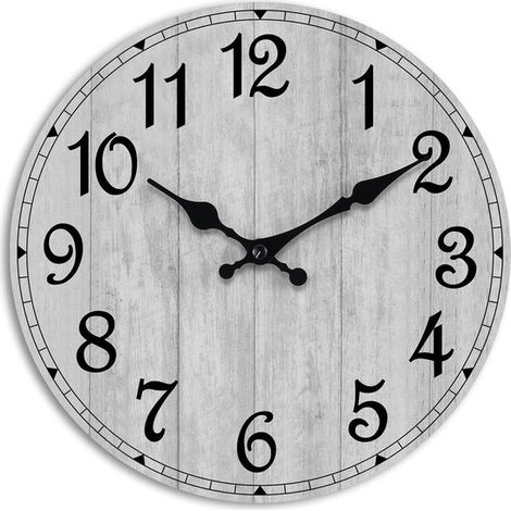 Horloge murale, 25 cm, à piles, silencieuse (sans tic-tac), design rustique en bois, convient pour la salle de bain, le salon, la cuisine et la chambre (gris). (1/5)