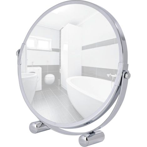Miroir grossissant x5 Mera, miroir maquillage grossissant à poser Ø17 cm, Acier, 19x19x4 cm, Chromé (1/5)