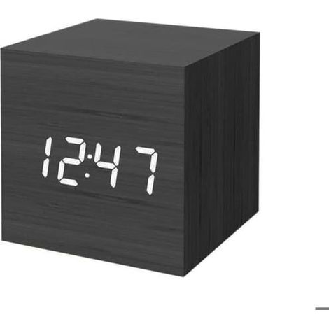 SABIR-Réveil numérique, mini réveil moderne dans un cube en bois avec lumière LED, affiche l'heure, la date et la température, pour (1/5)