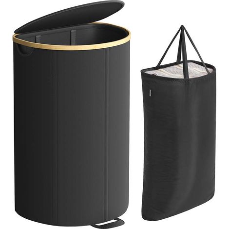 Cesto para ropa sucia de 90 litros con tapa y bolsa extraíble para lavadero dormitorio salón color negro 120006684