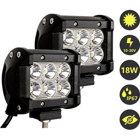 SWANEW Faro da lavoro rettangolare a LED. IP67. impermeabile. 12 V. 24 V. per fuoristrada. SUV. ATV. camion (18 W. 2 pezzi) (1/5)
