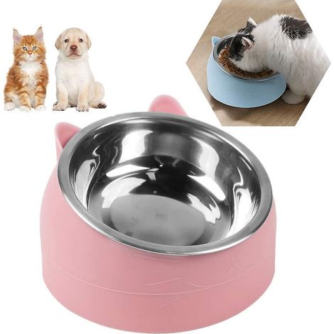 Gamelle pour chat, Gamelle pour nourriture, Gamelle inclinée en acier inoxydable pour chat, Gamelle pour petit chien, Ensemble de gamelles pour animaux de compagnie, Gamelle amovible (1/5)