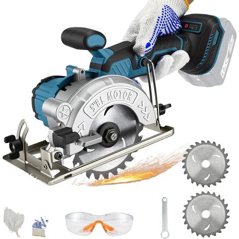 Scie circulaire, batterie lithium 21V, outil de coupe portable, Bleu (1/2)
