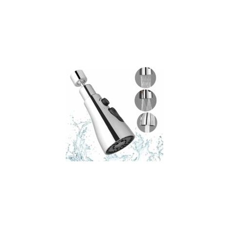 Douchette Robinet Cuisine 3 Modes- 360 Degres Embout pour Robinet Cuisine, Tete de Robinet, Mitigeur Evier Douchette, Rallonge pour Robinet de Cuisine (Argent) - Crezuo (1/4)